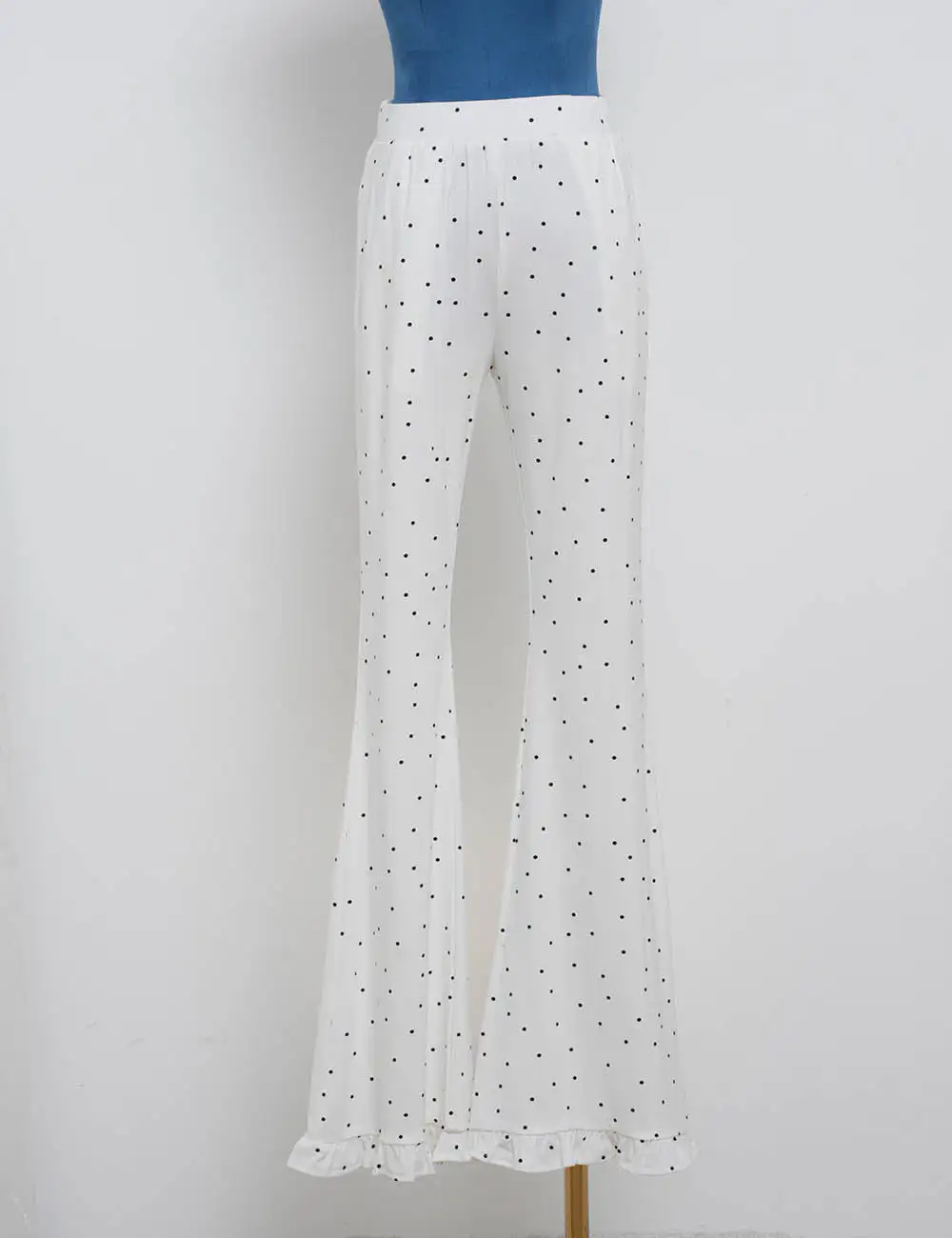 Chic Polka Dot Elastic Waist Flared Leg Pants
