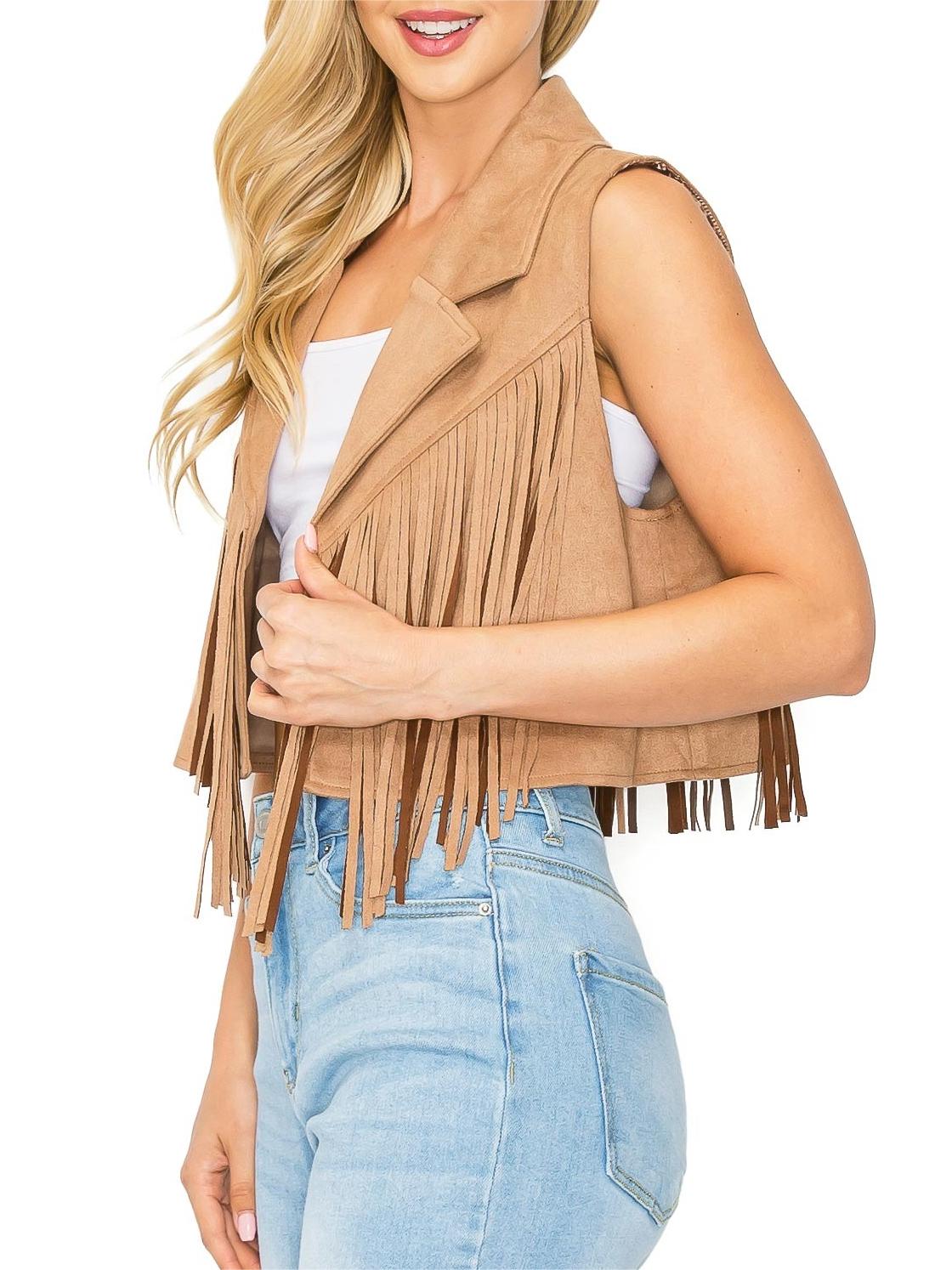 Tan Western - Style Fringe Vest