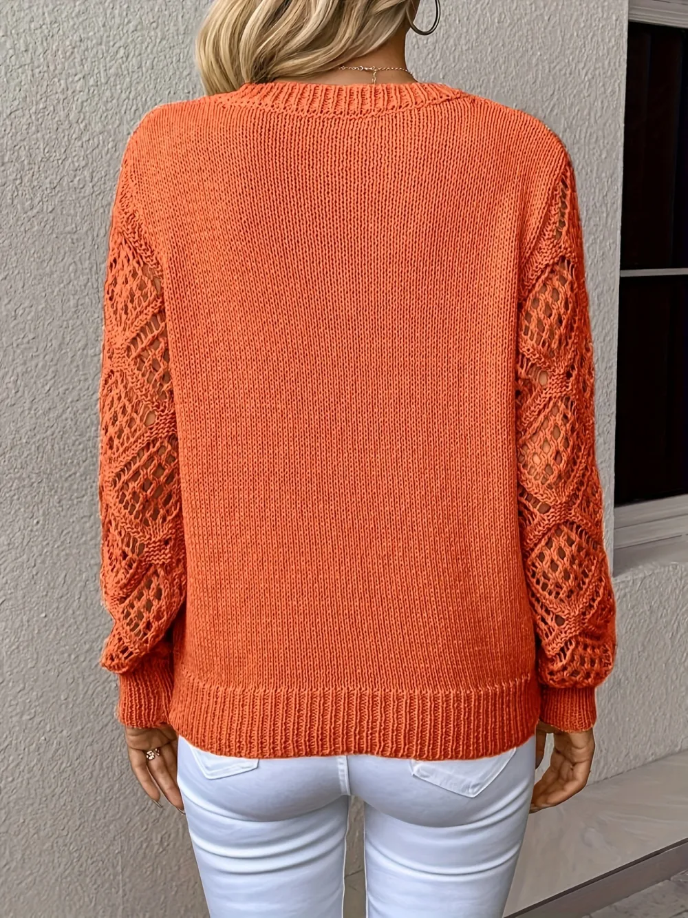 Elegant V Neck Long Sleeve Sweater Hollow