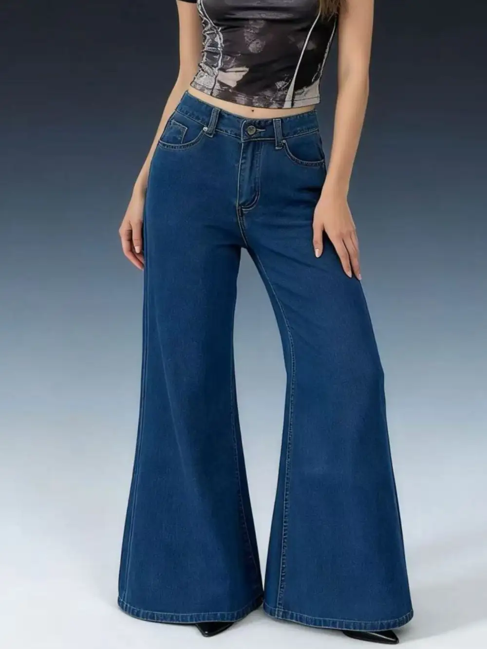 Balanced High Waist Flare Leg Denim Jeans