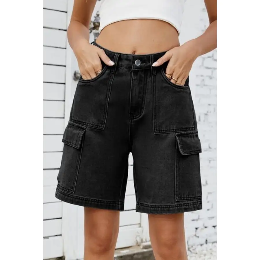 High Rise Denim Shorts with Cargo Pockets