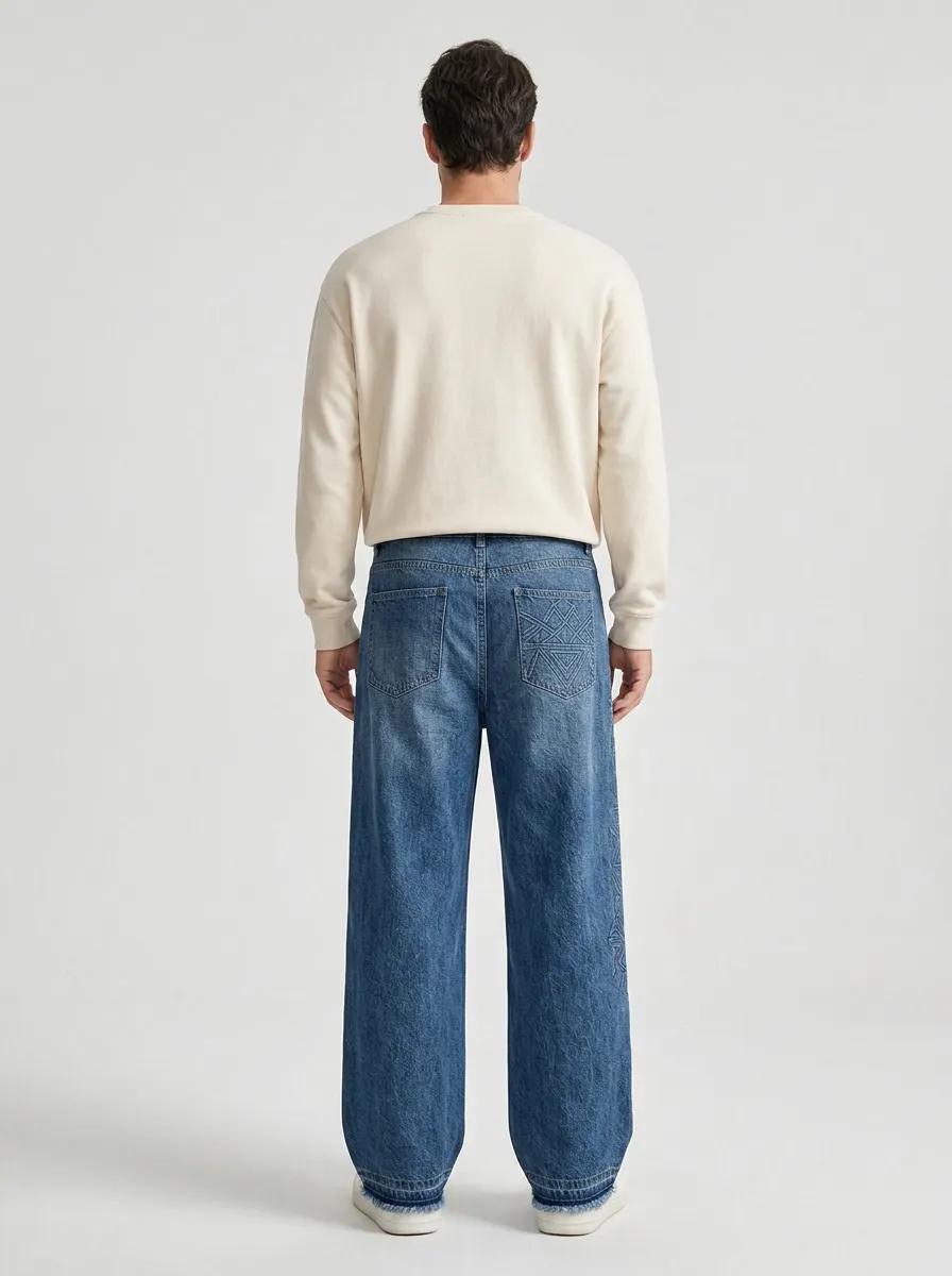 Men's Geometric Wide Leg Jeans