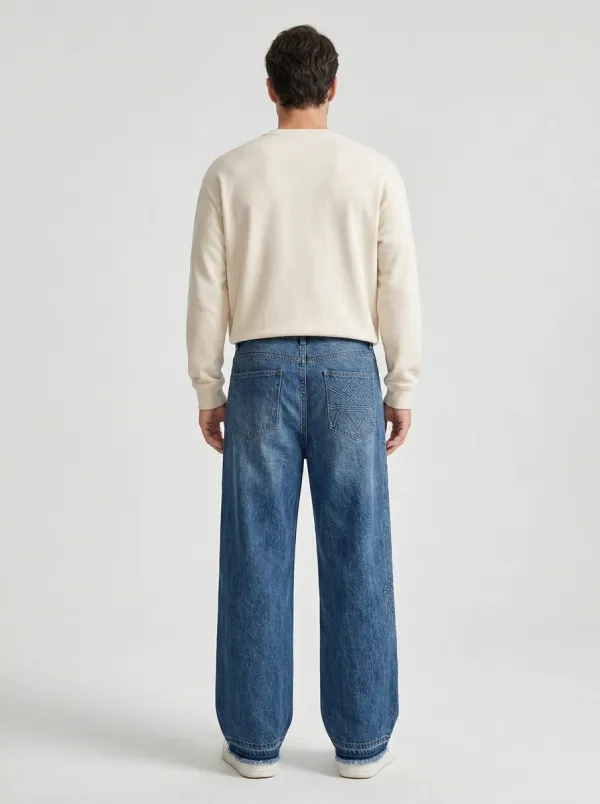 Men's Geometric Wide Leg Jeans