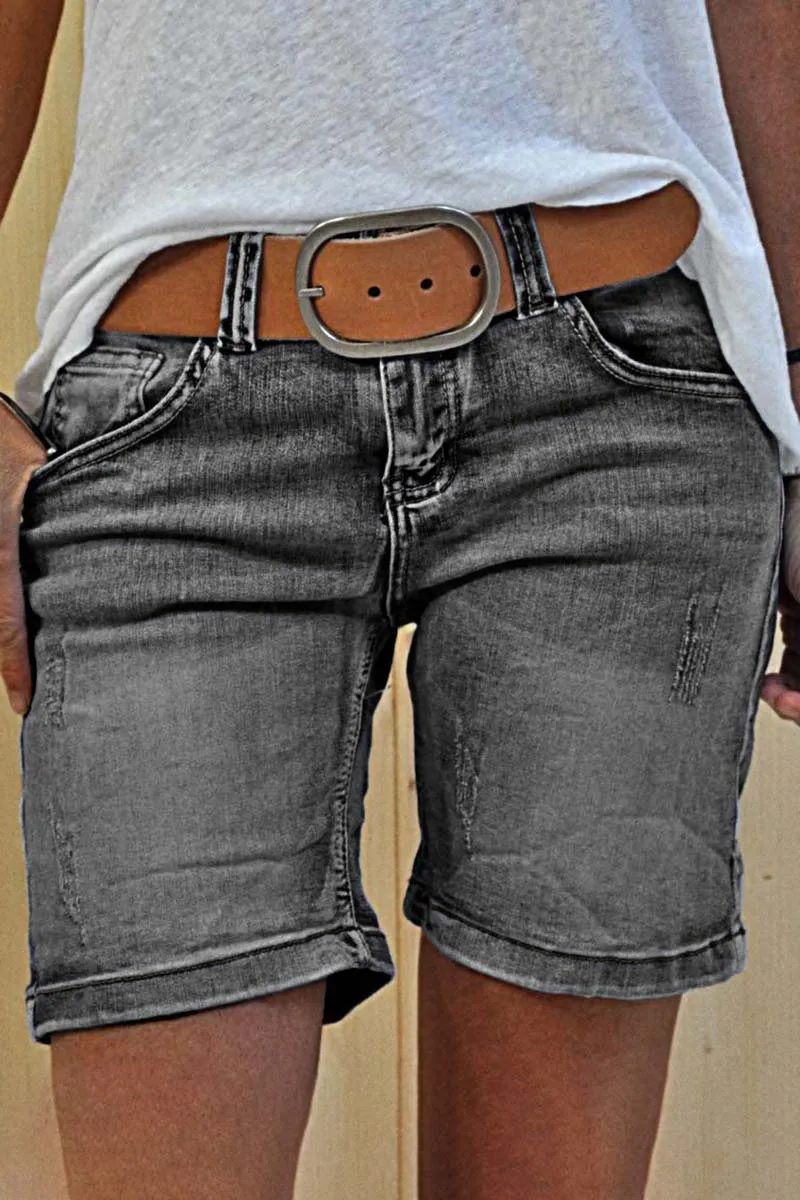 Zip Fly Ripped Denim Shorts Without Belt