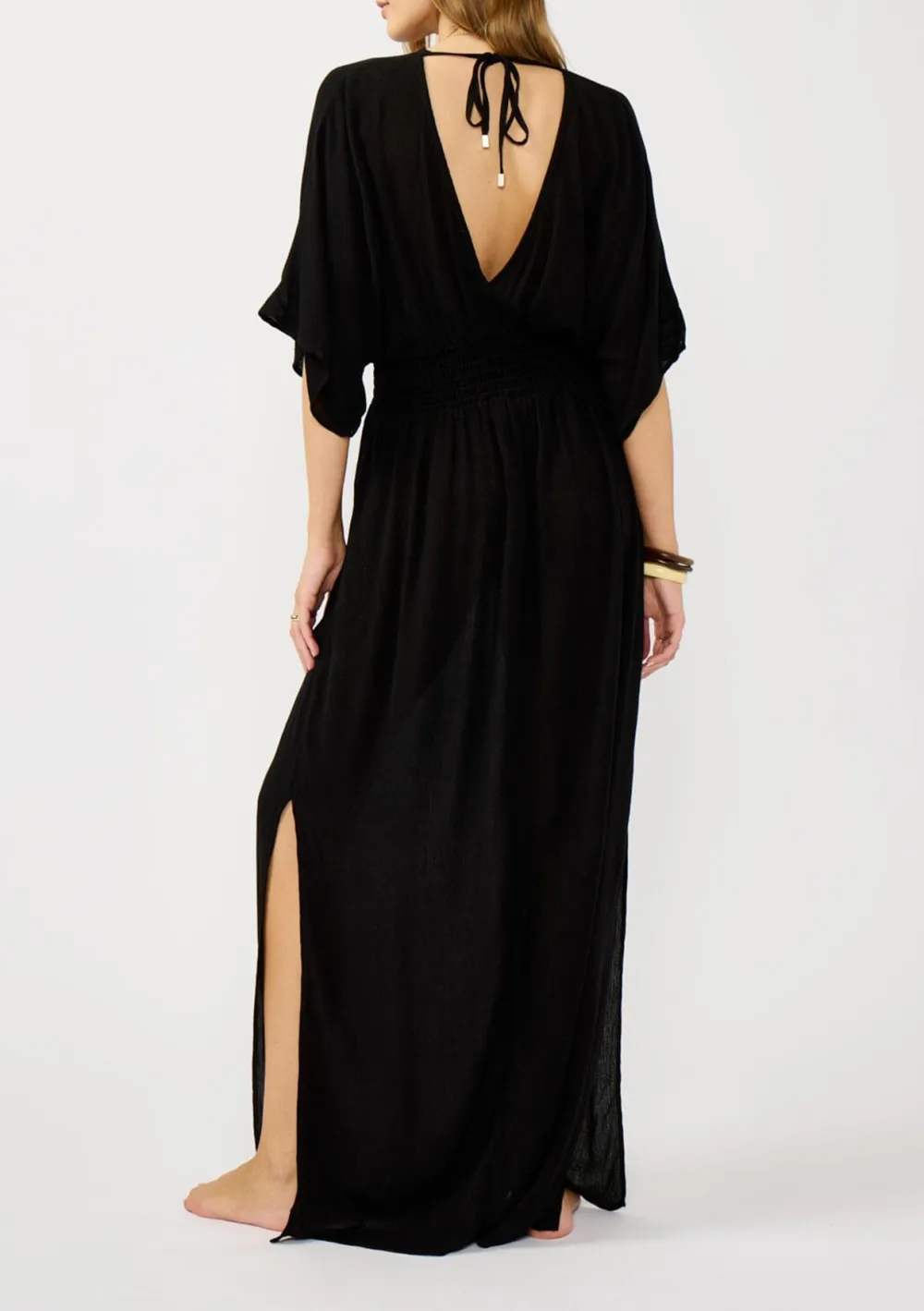 Side Slit V-Neck Half Sleeve Dress