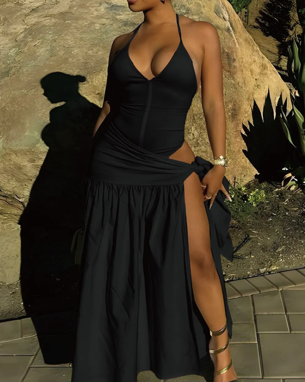Halter Neck V Neck Matching Outfit Set