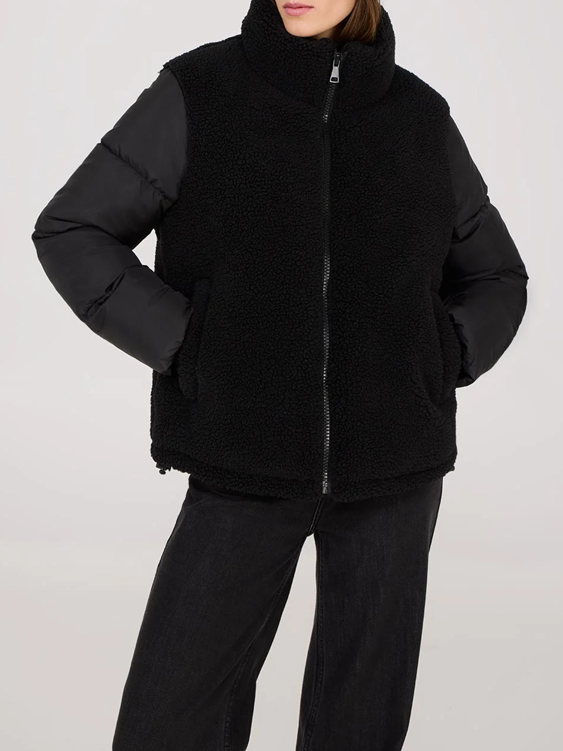 Black Mixed - Material Puffer Jacket
