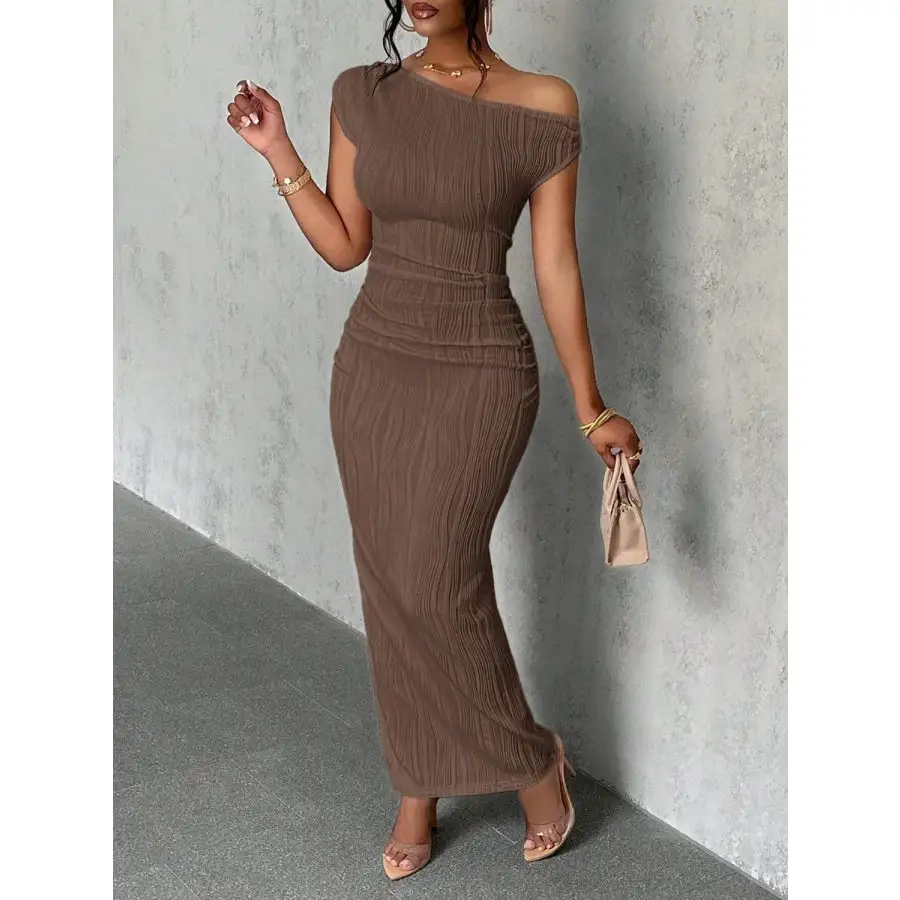 Textured Single Shoulder Maxi Dress