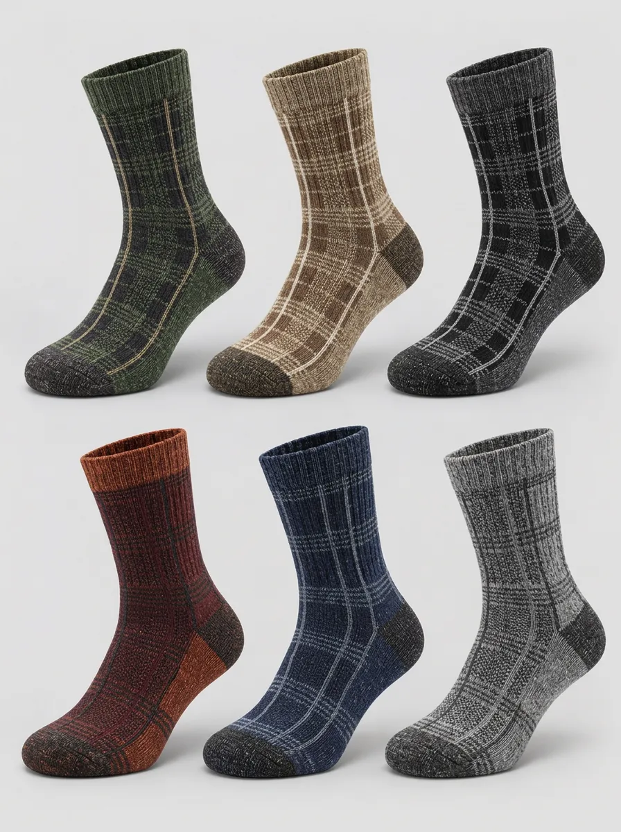 Men's Multicolor Plaid Pattern Crew Socks Multi-Pack