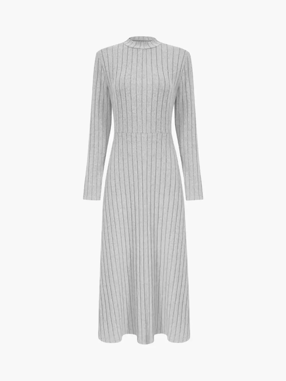 Ribbed Ribbed Knit Long Sleeve Midi Dress