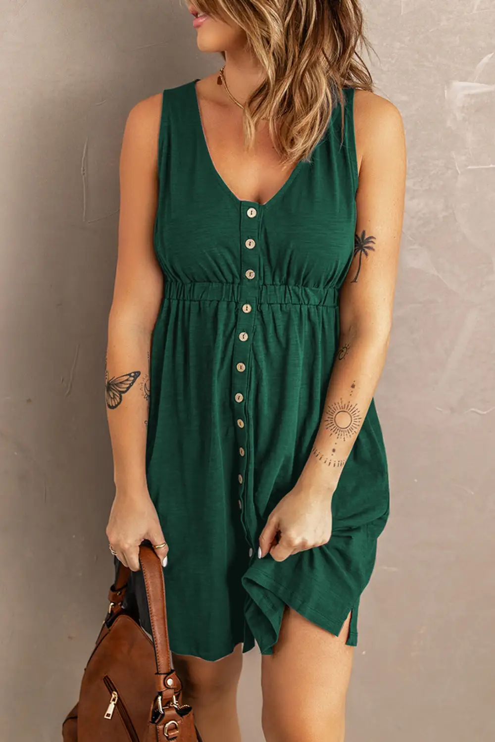 Sleeveless Button Down Mini Dress Mini Dress
