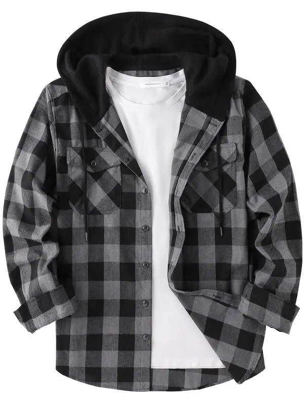 🧥 【Plus Size】Tall and Fat Plaid Patchwork Hooded Jacket Comfort. Warmth. Confidence — Designed for Every Body.