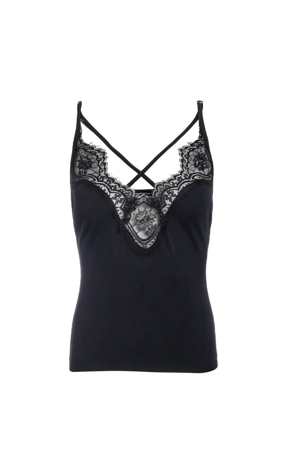 Black Vest With Lace Neck Line And Cross Black