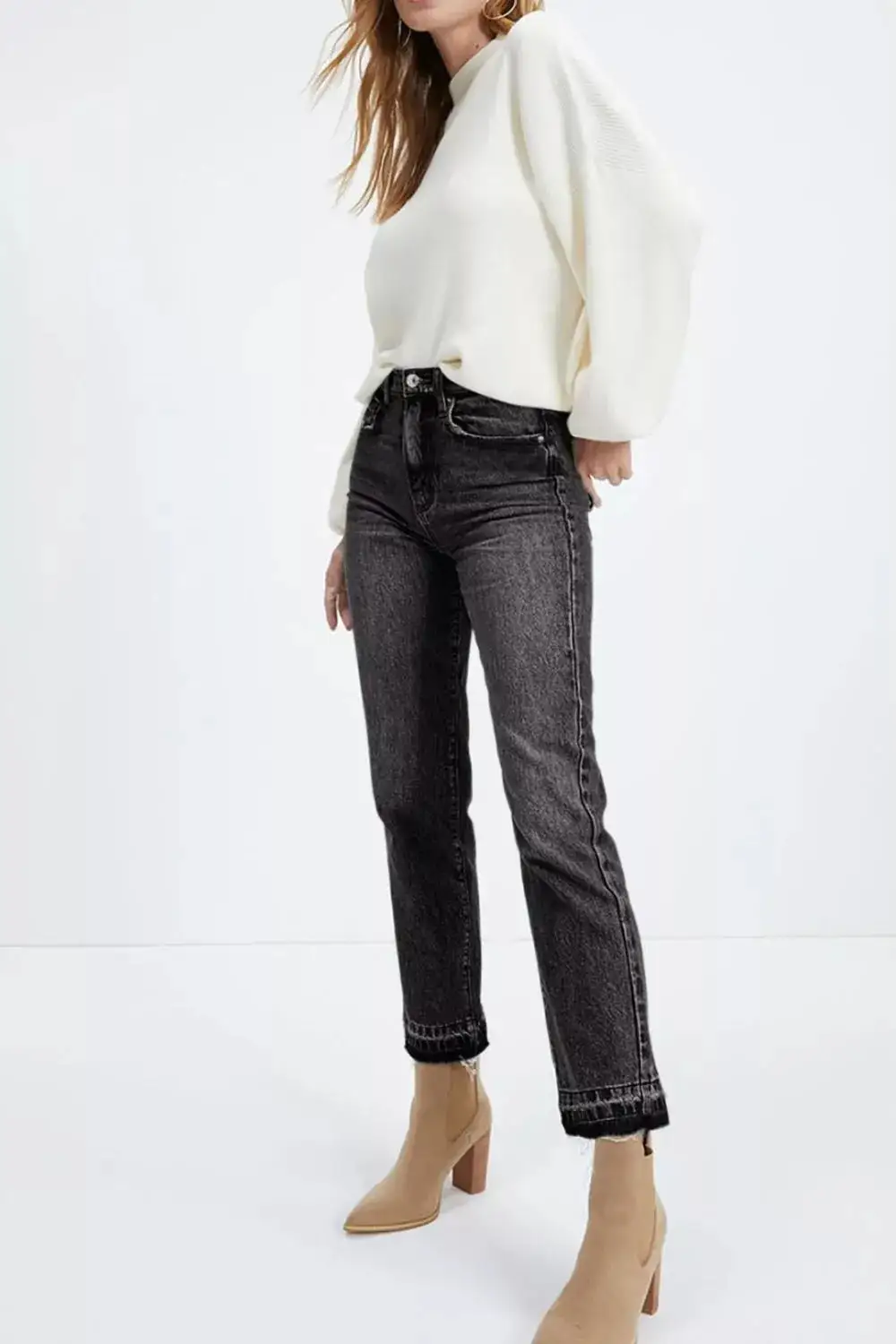 High Waist Straight Leg Distressed Denim Jeans