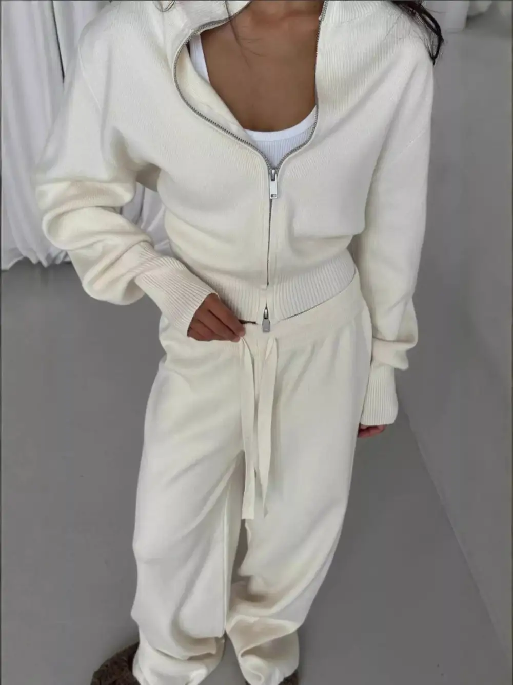 Zip Up Outerwear and Drawstring Pants Set