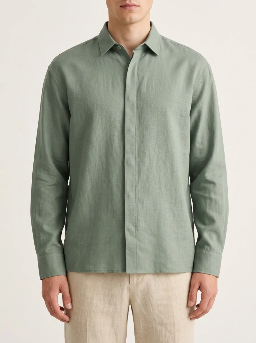 Classic Collar Long Sleeve Shirt in Sage Green
