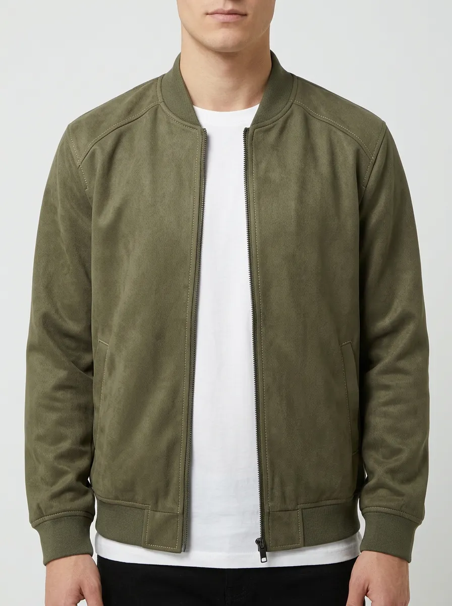 Clean-Lined Suede Bomber Jacket