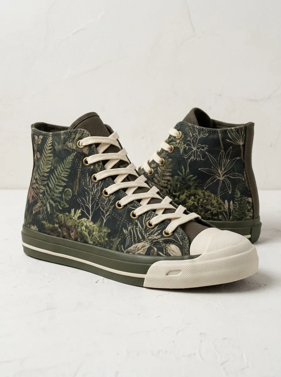 Men's Nature Lover Botanical Fern Printed Canvas Shoes
