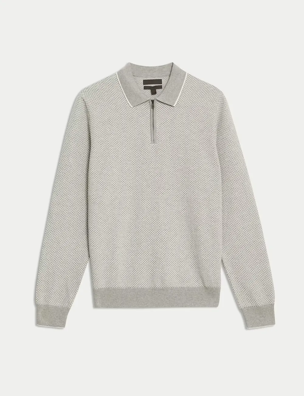 Long Sleeve Textured Knitted Polo Shirt