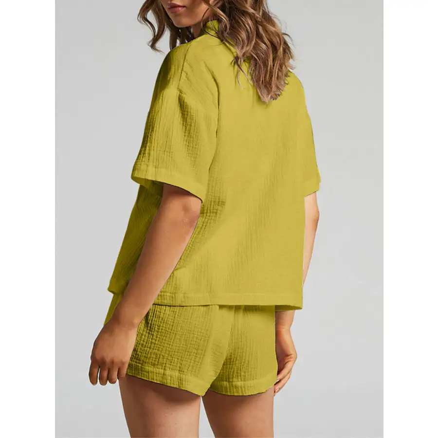 Relaxed Texture Button Up Shirt and Shorts Set