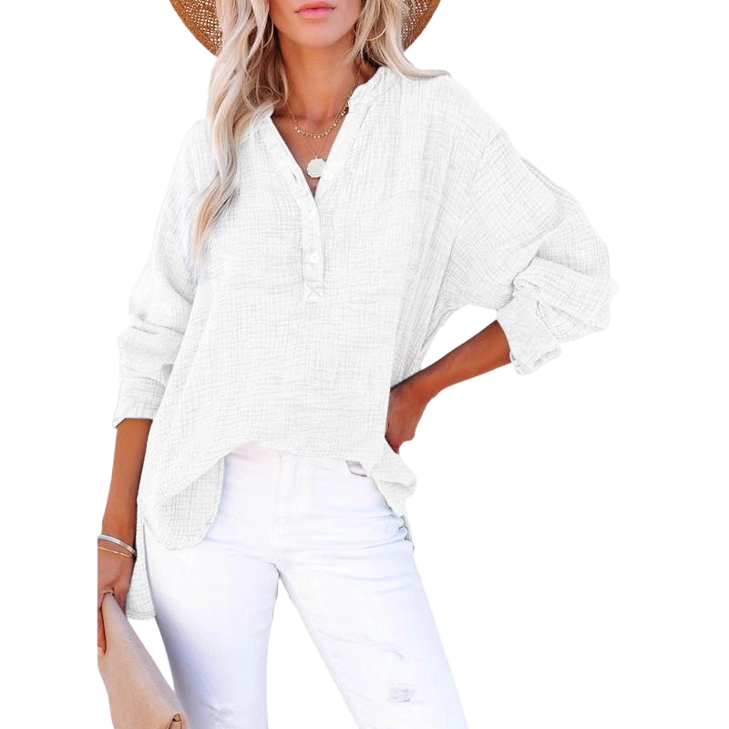 🔥 Women's Casual Button-Up V-Neck Long-Sleeve Shirt | Versatile Everyday Top