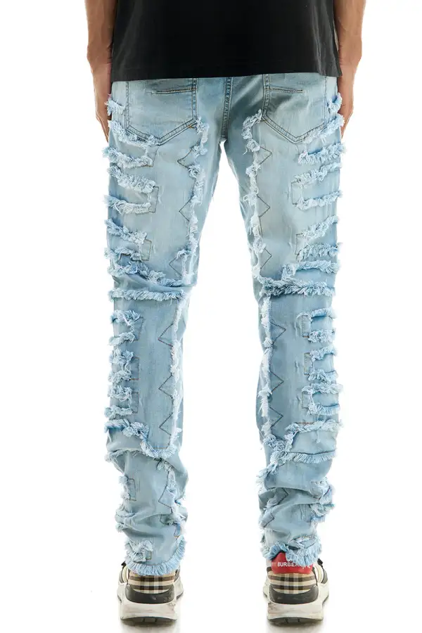 Men's Skinny Raw Hem Patchwork Jeans