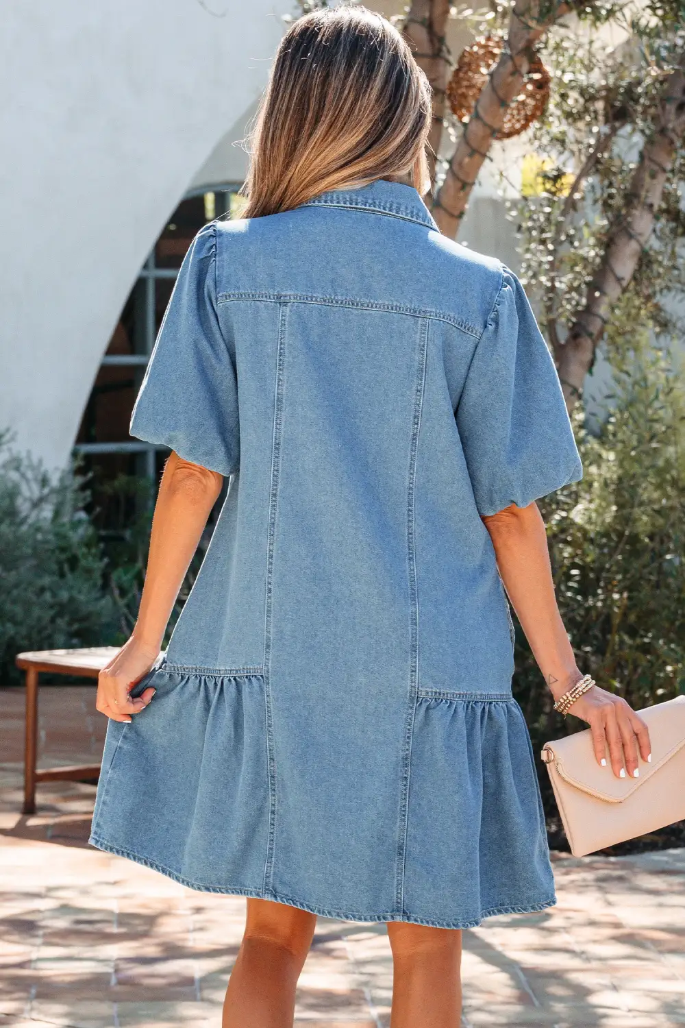Patchwork Denim Button Front Dress Casual