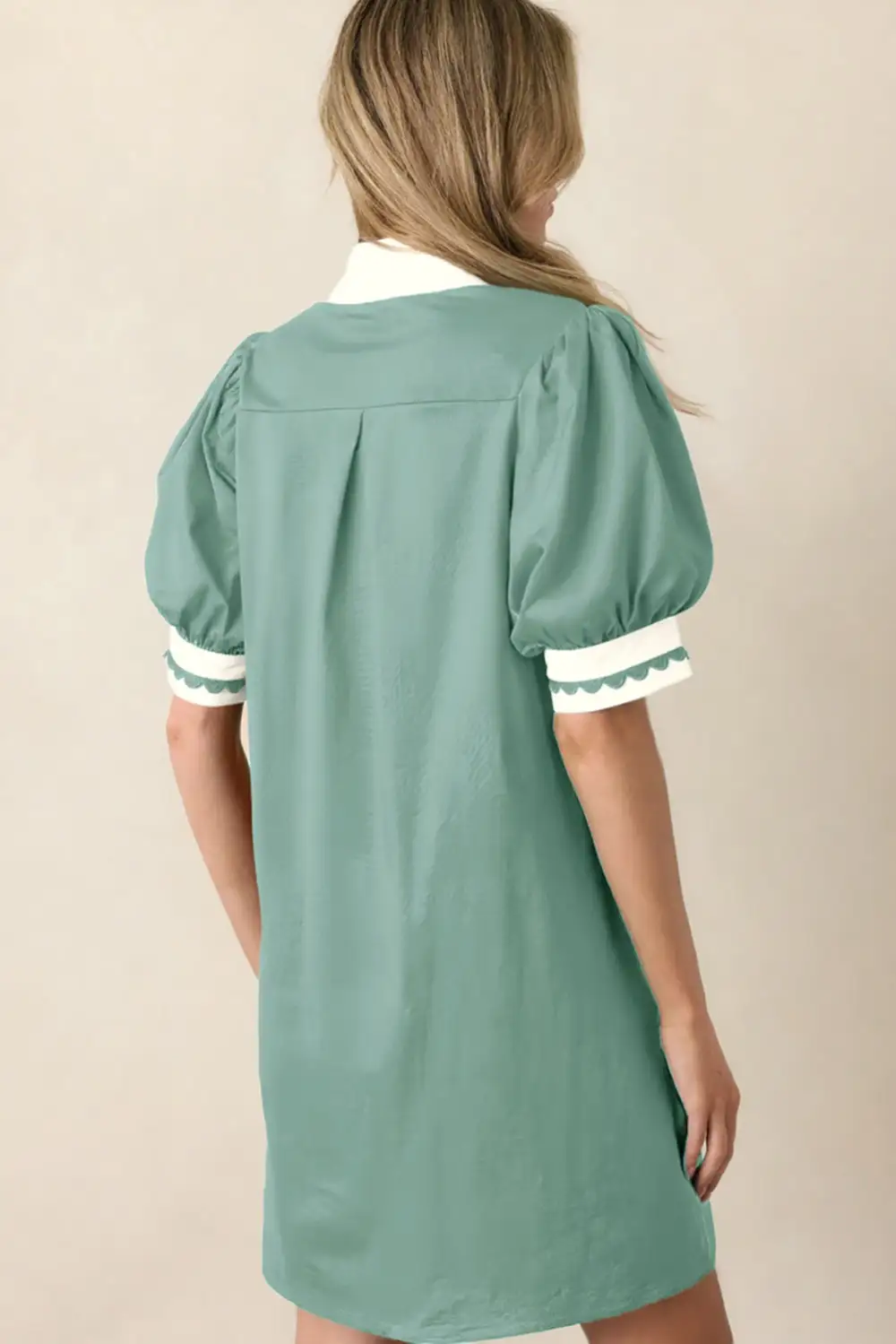 Scallop Trim Puff Sleeve Mini Dress