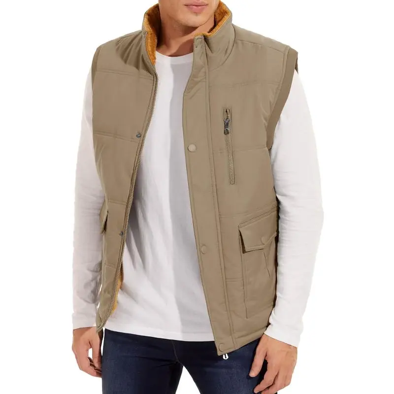 Mens Winter Vests Outerwear Fleece Lined Puffer Vest Warm Casual Quilted Vest Bubble Sherpa Vest Jacket