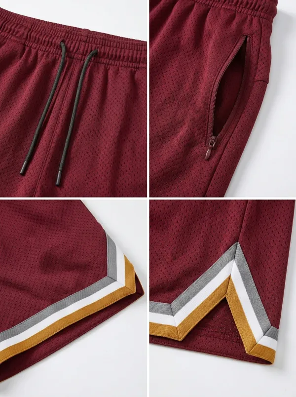 Sporty Striped Detail Mesh Detail Finish Men's Basketball Shorts