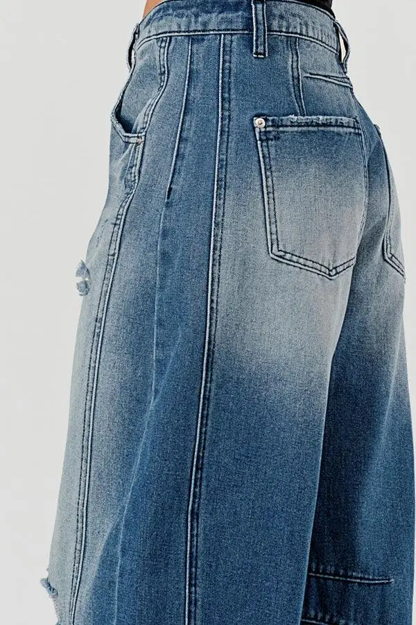 Mid Rise Barrel Denim Pants