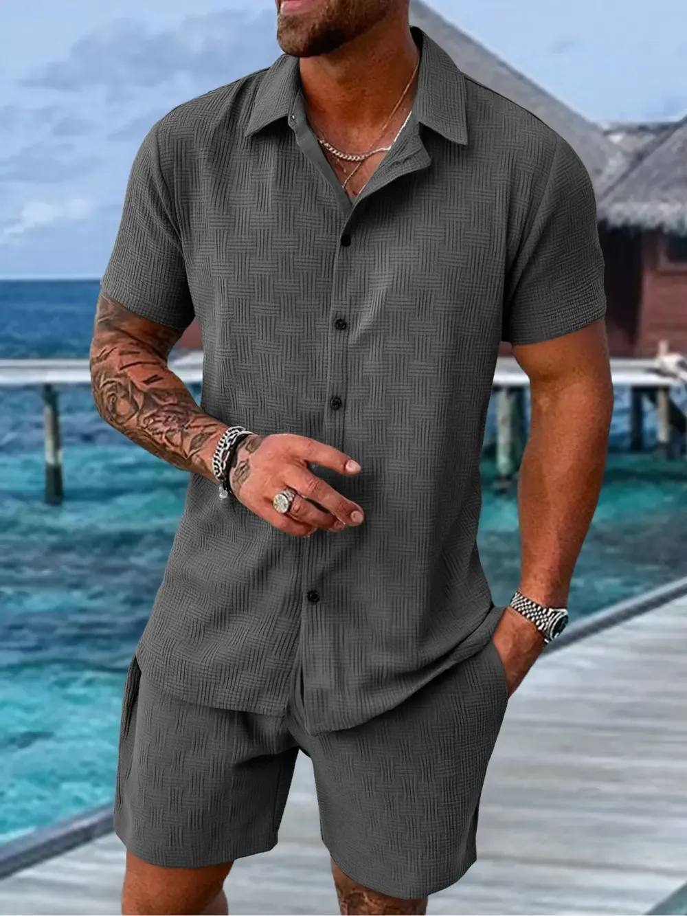🔥 Men's Short Sleeve Pajama Two-Piece Set | Comfortable Loungewear Essential