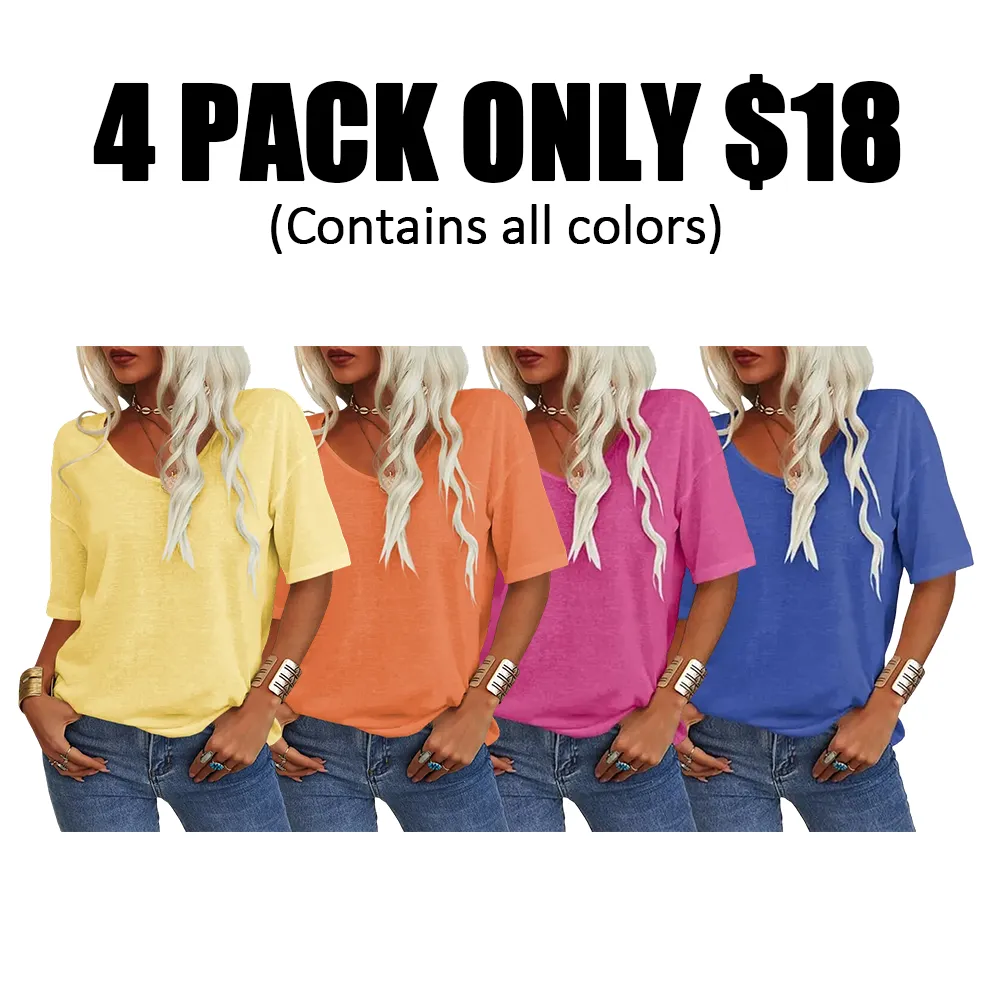 Women's Soft V-Neck Short-Sleeve T-Shirt-🔥8-Pack- Only $24