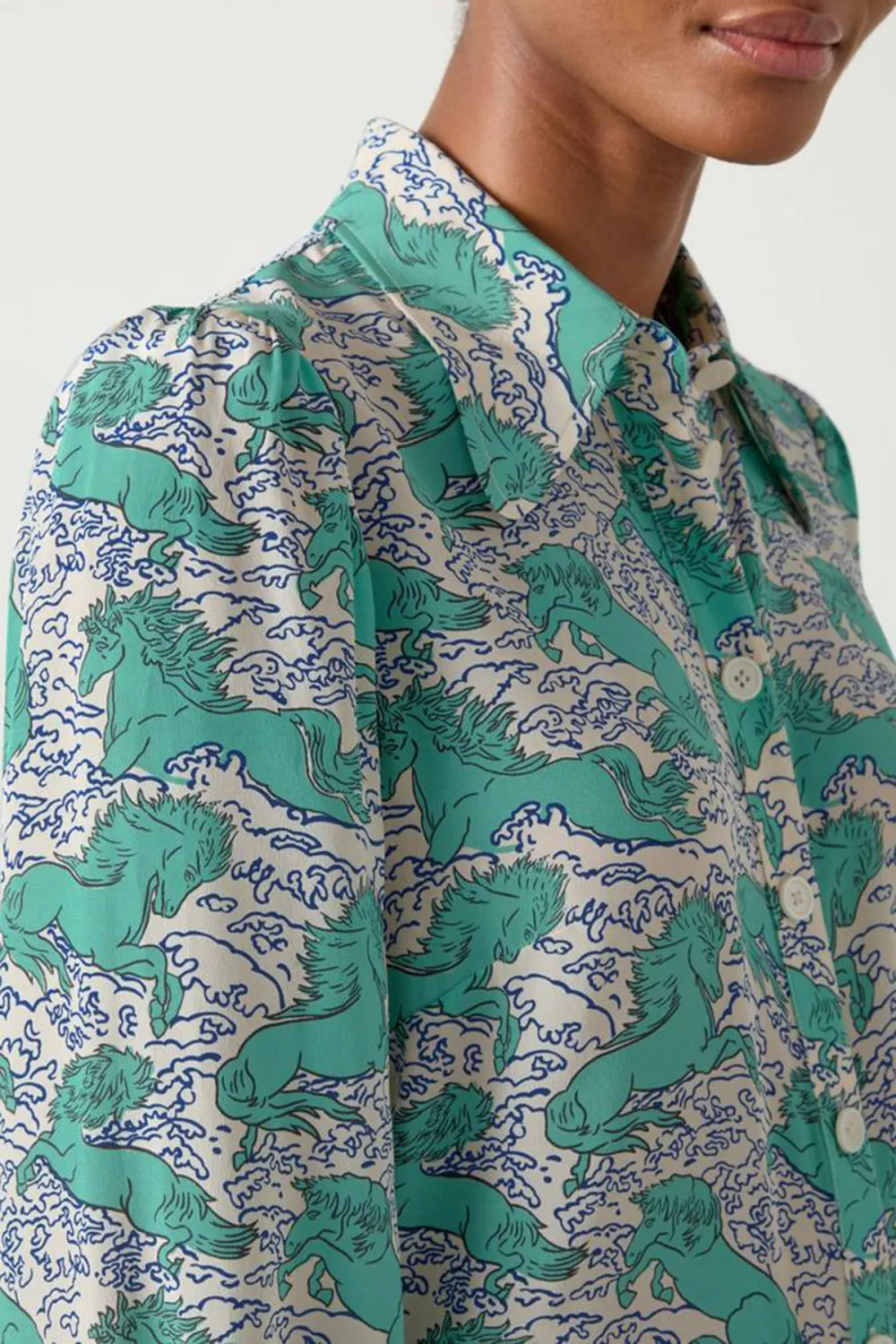 Green Printed Long Sleeve Button Down Shirt