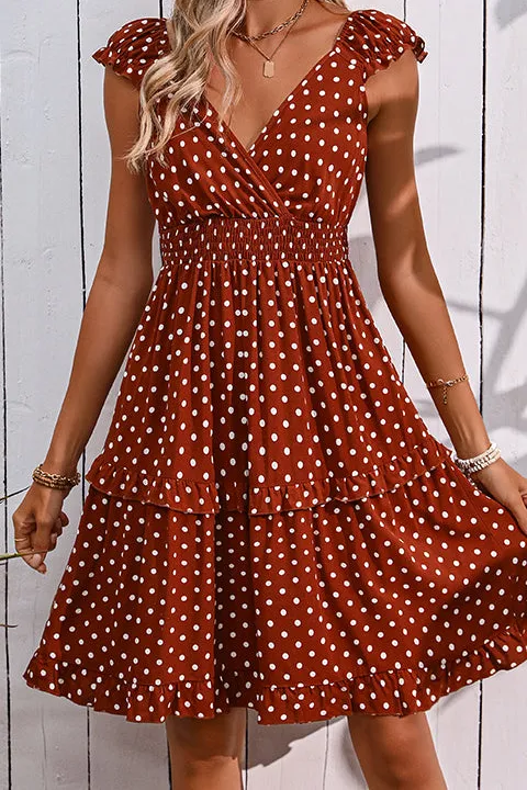 Smocked Waist Dots Print Mini Dress