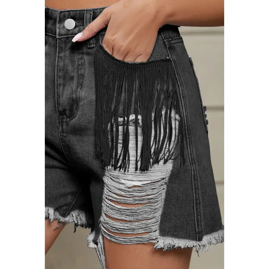 Weekend Raw Hem Distressed High Waist Pocketed Shorts