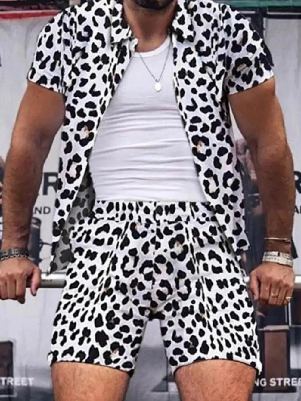 Leopard Button Up Shirt and Shorts Set