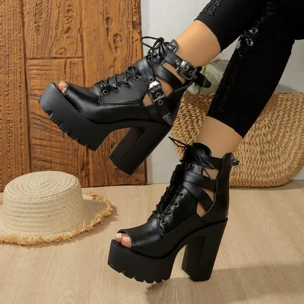 Lace Up Block Heels Sandals