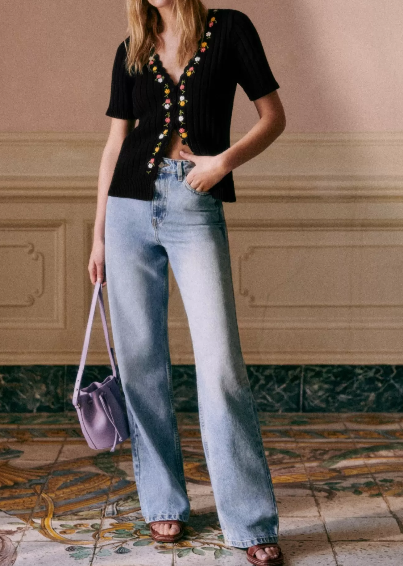 Short Sleeve Black Embellished Cardigan