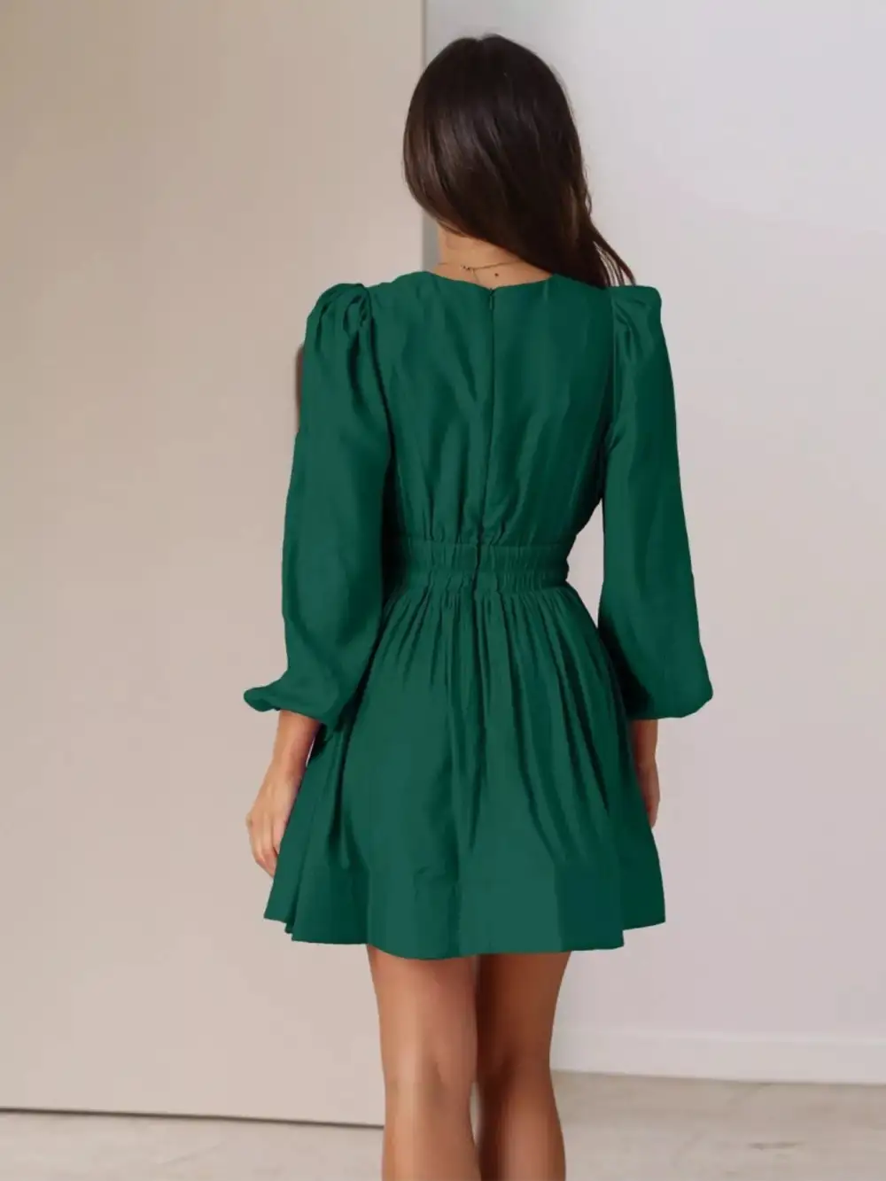 V Neck Long Sleeve Mini Dress