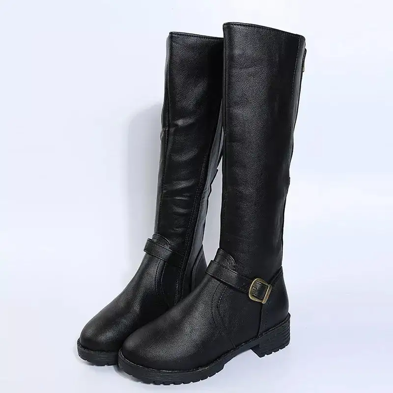 Polished Round Toe Block Heels Boots