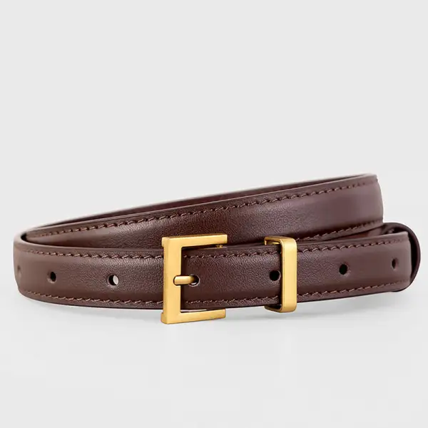 Everyday Leather Skinny Belt with Golden Buckle
