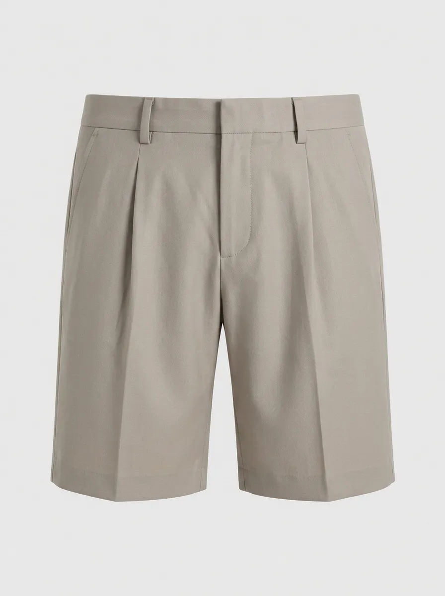 Men's Casual Business Beige Pleated Chino Shorts