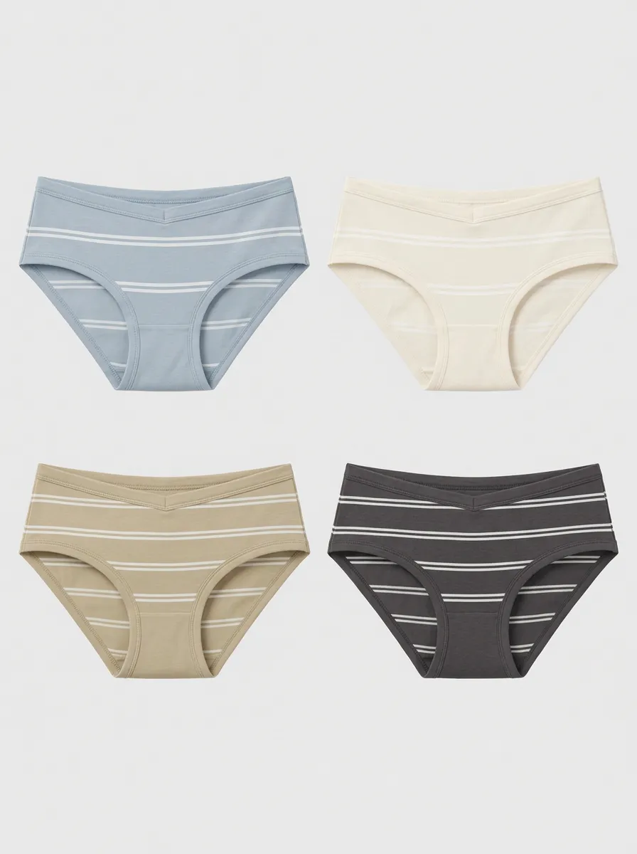 Women's V-Waist Striped Pattern Printed Multi-Pack Panties