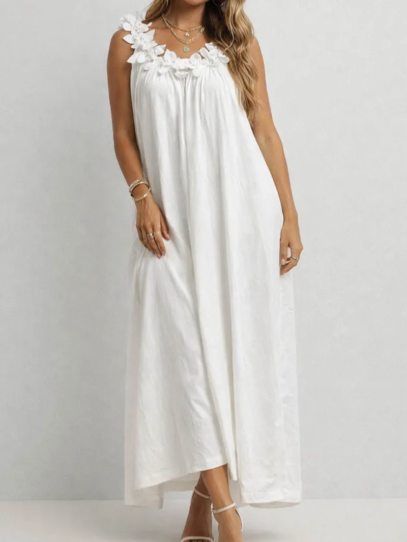 D Beaded Round Neck Sleeveless Maxi Dress