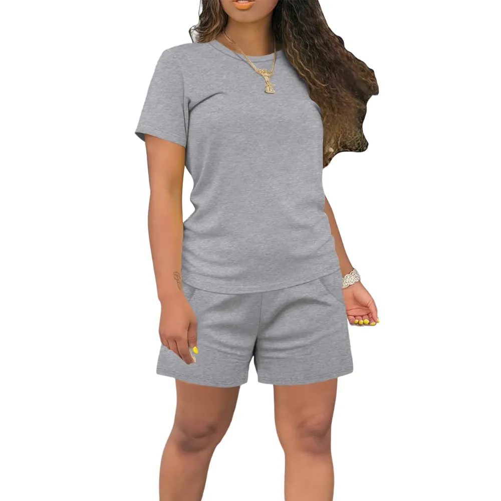 Women's Summer Casual 2 Piece Outfits Short Sleeve Top & Shorts Set Soft Regular Fit Loungewear