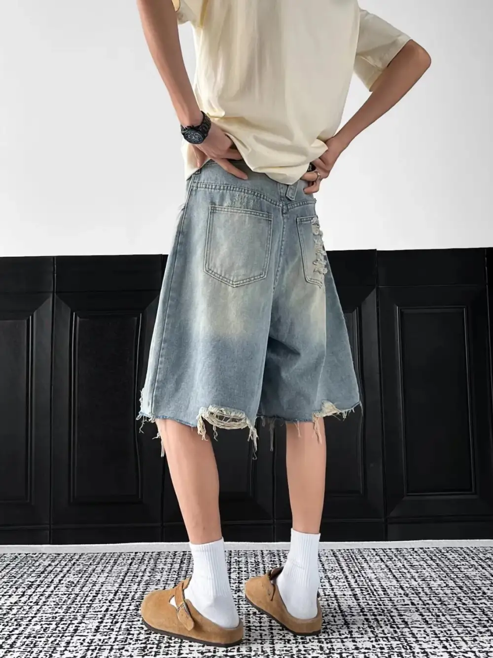 Men's Full Size Distressed Wide Leg Denim Shorts