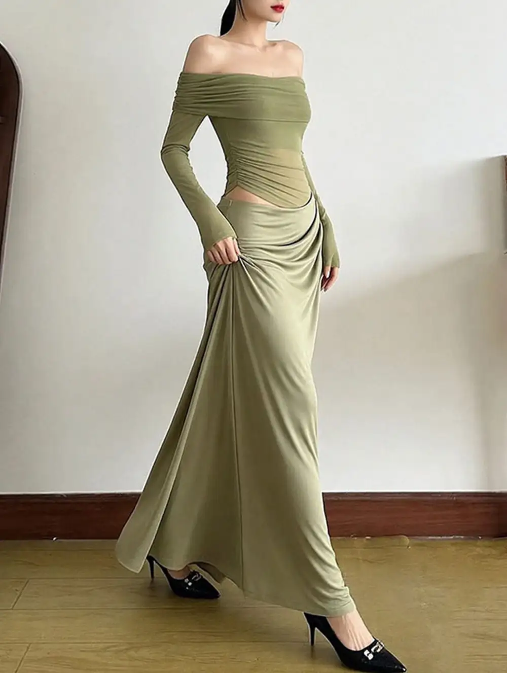 Textured Detail French Slim-Fit Dress