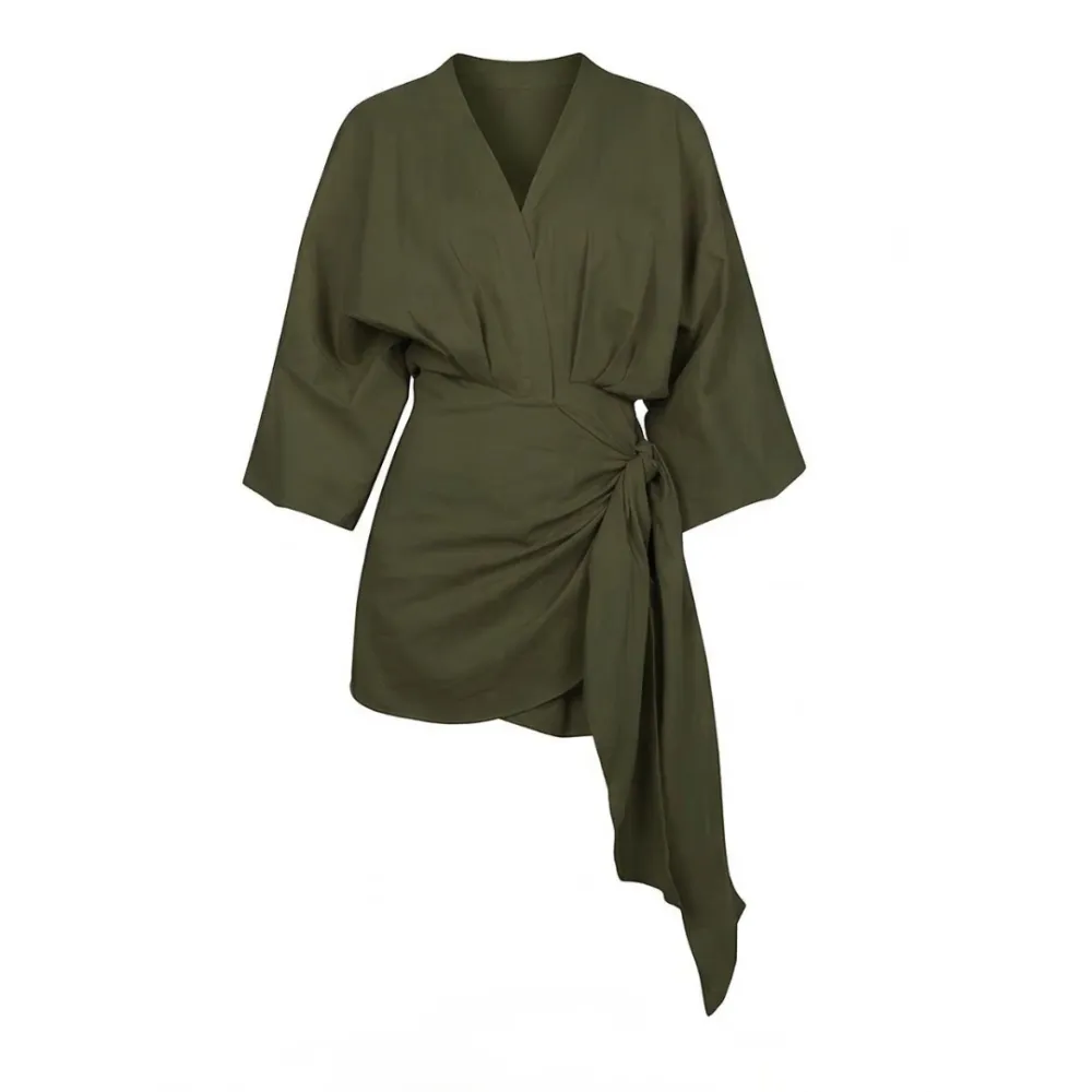 Wrap Style Kimono Sleeve Midi Dress