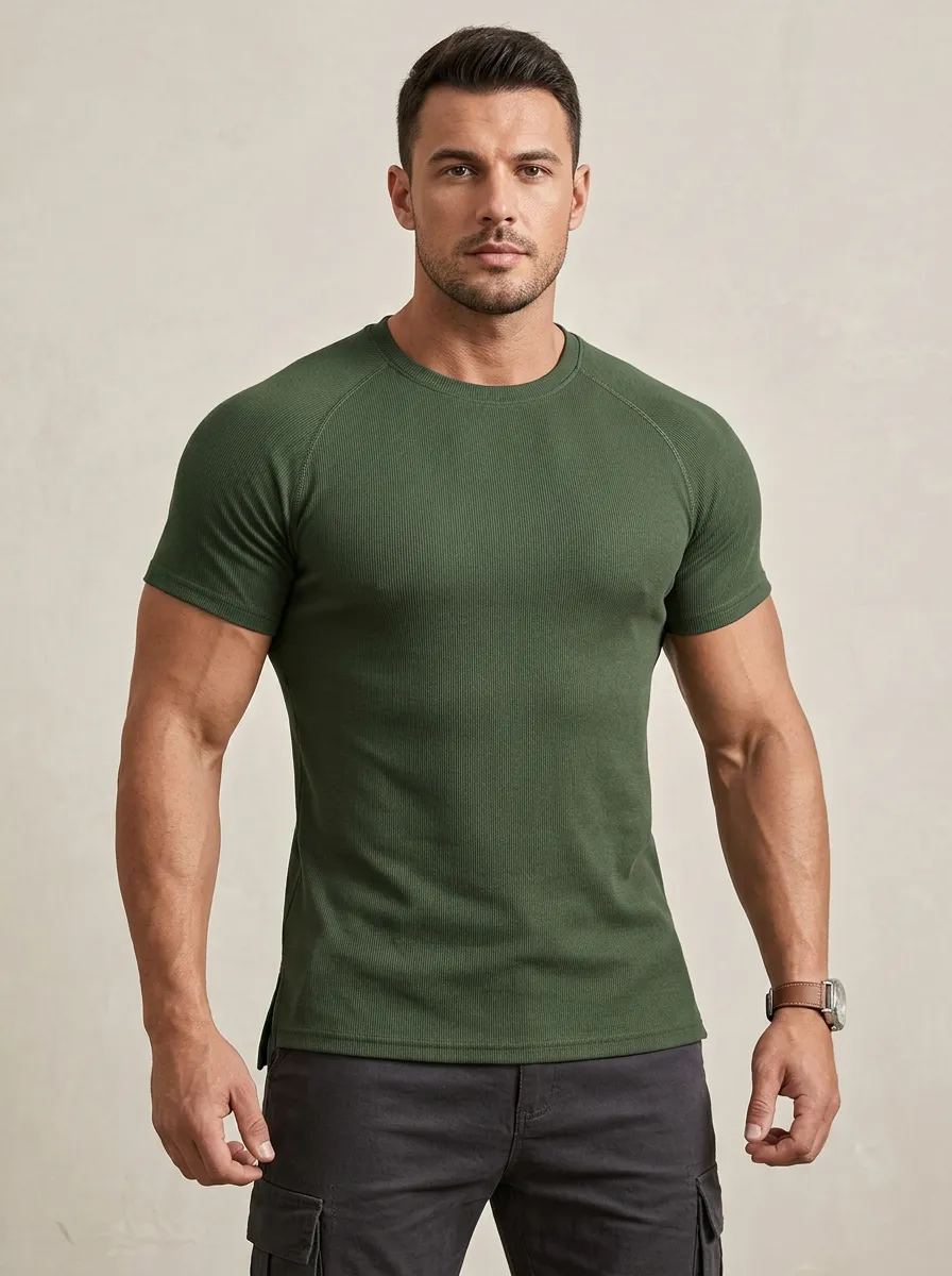 Men's Ribbed Knit Raglan Sleeve T-Shirt
